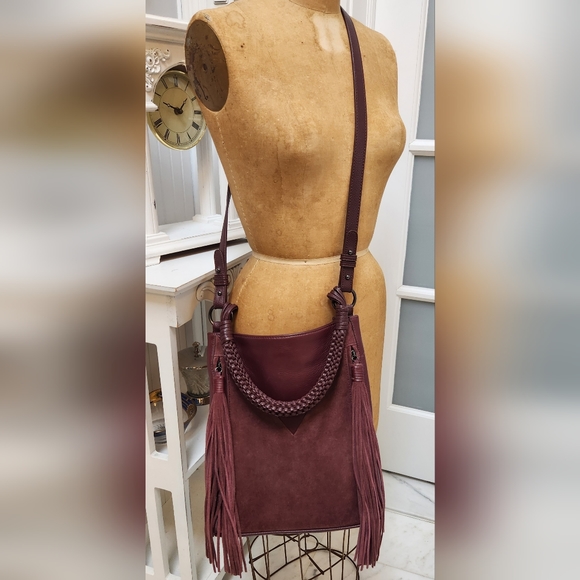 Gorgeous SAM EDELMAN Portwine Suede and Leather Vintage Chic Bag EUC - Picture 2 of 14